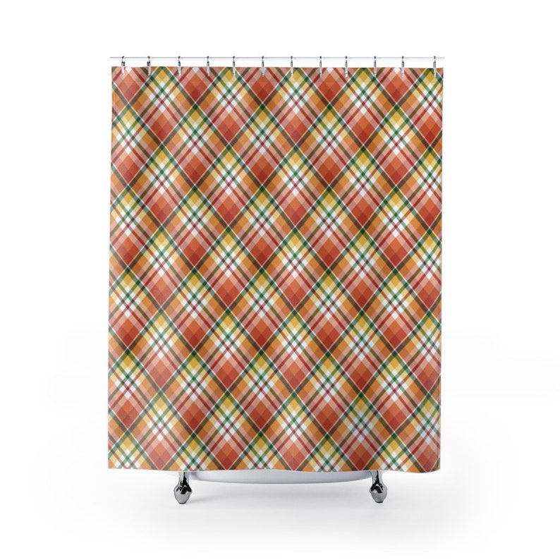 Fall Plaid Shower Curtain, Buffalo Plaid, Autumn Shower Curtain, Bathroom Accessories, Thanksgiving Bathroom Decor - Image 2