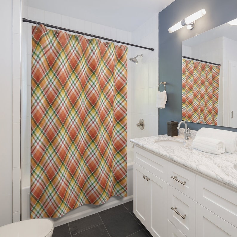 Fall Plaid Shower Curtain, Buffalo Plaid, Autumn Shower Curtain, Bathroom Accessories, Thanksgiving Bathroom Decor - Image 3
