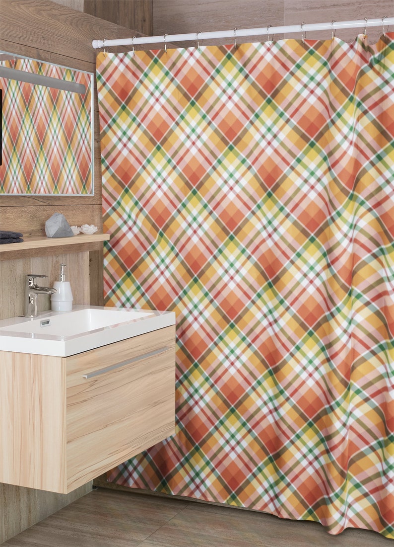 Fall Plaid Shower Curtain, Buffalo Plaid, Autumn Shower Curtain, Bathroom Accessories, Thanksgiving Bathroom Decor - Image 4