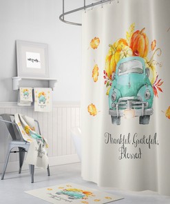 Fall Pumpkin Truck Shower Curtain Home Decor