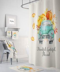 Fall Pumpkin Truck Shower Curtain for Bathroom Decor, Home Decor