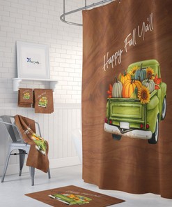 Fall Shower Curtain Green Truck Optional Bathroom Decor