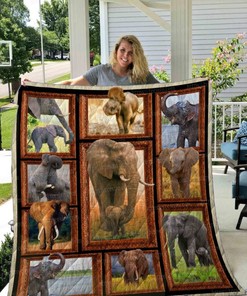 Family Elephant Baby And Mom Elephant Quilt Blanket Bedding Set