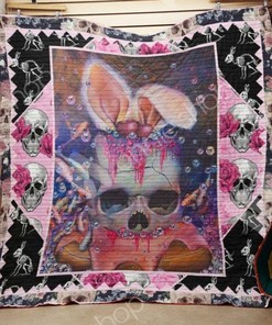 Fancy Skull Wearing Bunny Ears Skull Quilt Blanket Bedding Set