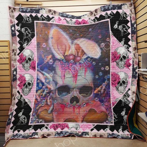 Fancy Skull Wearing Bunny Ears Skull Quilt Blanket Bedding Set