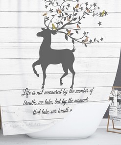 Farmhouse Rustic Country Shower Curtain, Faux Wood, Woodland Deer Bathroom Decor