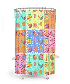 Faux Patchwork Shower Curtain Add Bath Mat and Towels For a Bathroom Set