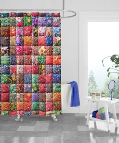 Faux Patchwork Shower Curtain Optional Towels Boho Decor