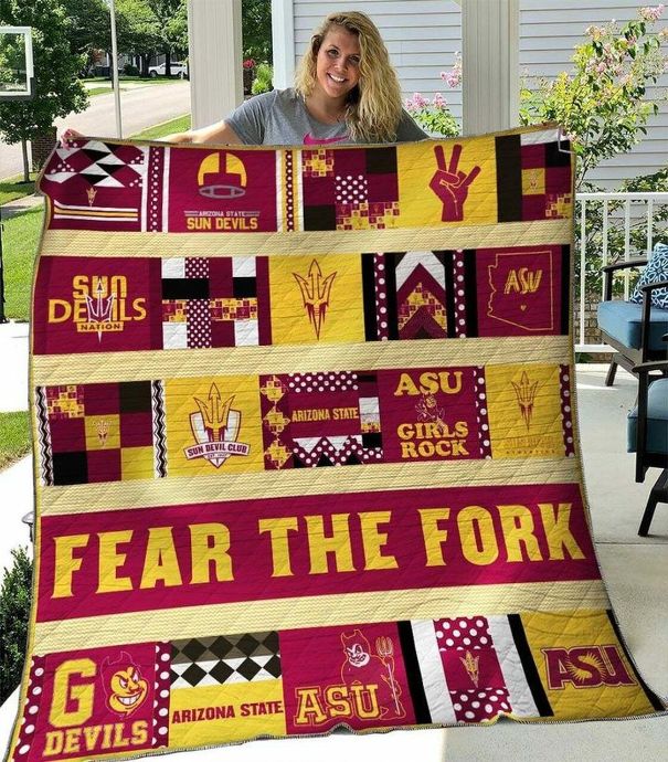 Fear The Fork Ncaa Arizona State Sun Devils Green Quilt Blanket