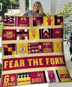 Fear The Fork Ncaa Arizona State Sun Devils Green Quilt Blanket Bedding Set