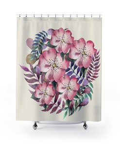Feather With Wildflowers Shower Curtain, Bath Curtain, Floral, Spring, Bathroom Decoration, Home Decor, Purple Flowers, Boho, Waterproof
