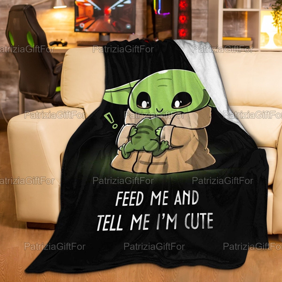 Feed Me And Tell Me I'm Cute Baby Yoda Fleece Quilt Blanket Bedding Set
