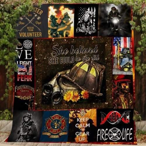 Female Firefighter She Belive She Could So She Did Quilt Blanket Bedding Set