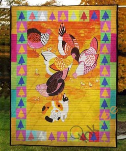 Finding Food For Them Chicken And Cat Quilt Blanket Bedding Set