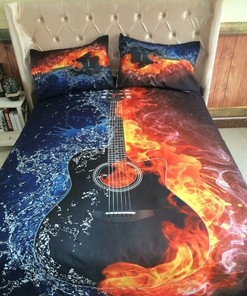 Fire And Water Guitars Bedding Set Throw Twin Queen King Size Quilt Blanket Bedding Set