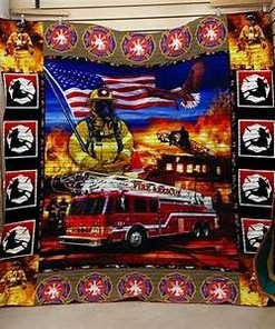 Firefighter Car American Flag Fleece Blanket Firefighter Quilt Blanket Bedding Set