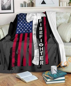 Firefighter Flag Sherpa Fleece Blanket Gifts for Family, for Couple