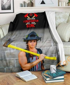 Firefighter Girl Sherpa Fleece Blanket Gifts for Family, for Couple