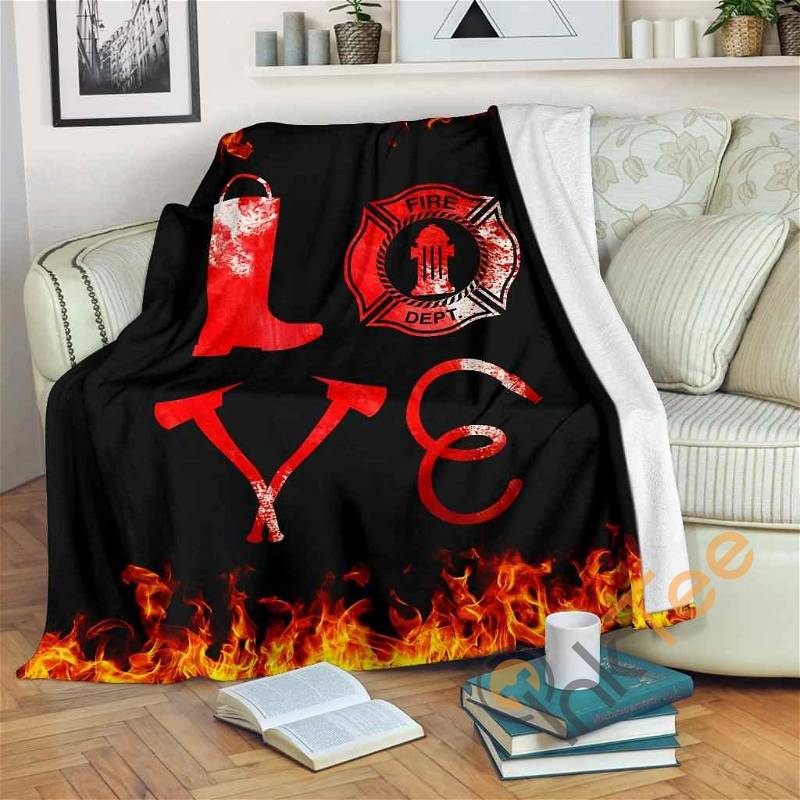 Firefighter Love Sherpa Fleece Blanket Gifts for Family, for Fireman