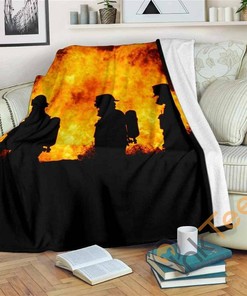 Firefighter Silhouette Sherpa Fleece Blanket Gifts for Family, for Couple