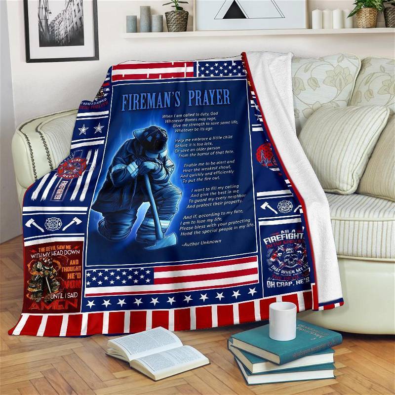 Fireman's Prayer Firefighter Sherpa Fleece Blanket Gifts for Family, for Couple