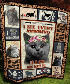 First Thing I See Every Morning British Short Hair Cat Quilt Blanket Bedding Set