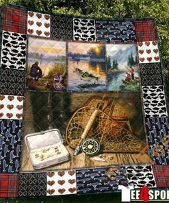 Fishing Sports Quilt Blanket Bedding Set with 2 Pillowcases