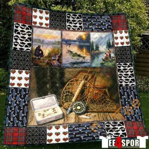 Fishing Sports Quilt Blanket Bedding Set with 2 Pillowcases