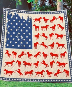 Flag Usa Horse Quilt Blanket Bedding Set for Home Décor