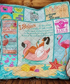 Flamingo Rise And Shine It's A Beach Day Quilt Blanket Bedding Set