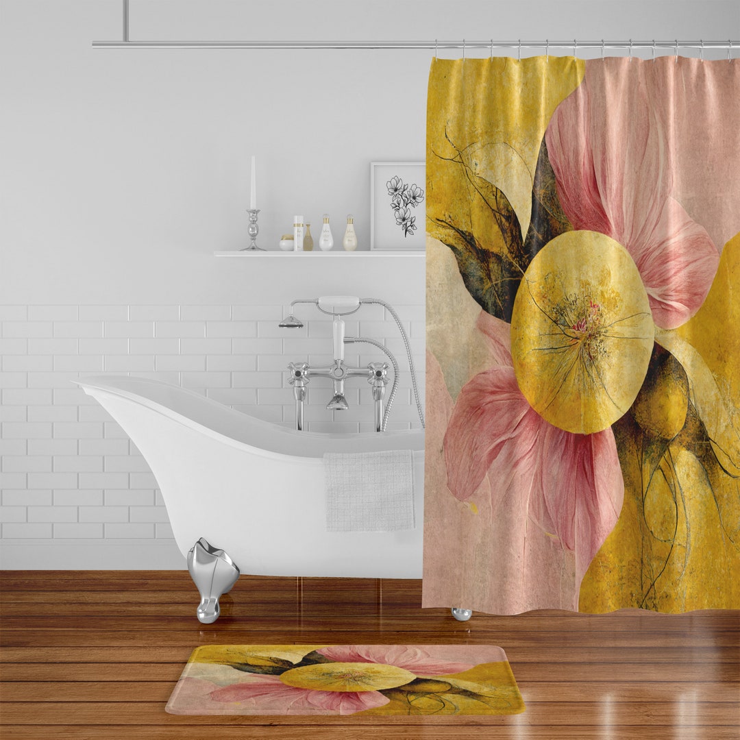 Floral Abstract Shower Curtain Optional Bathroom Accessories Bathroom Set