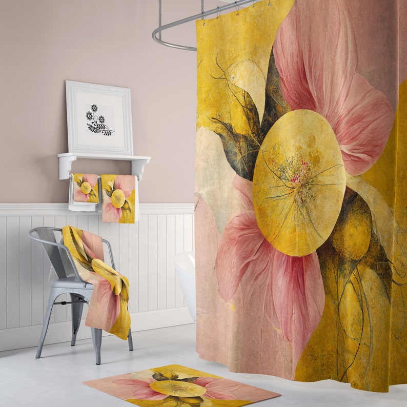 Floral Abstract Shower Curtain Optional Bathroom Accessories Bathroom Set - Image 4
