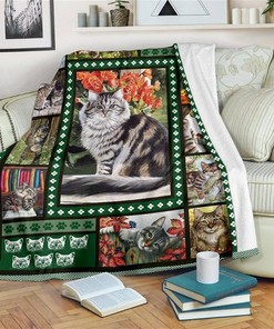 Floral Cat Cat Lover Sherpa Fleece Blanket Gifts for Family, for Couple