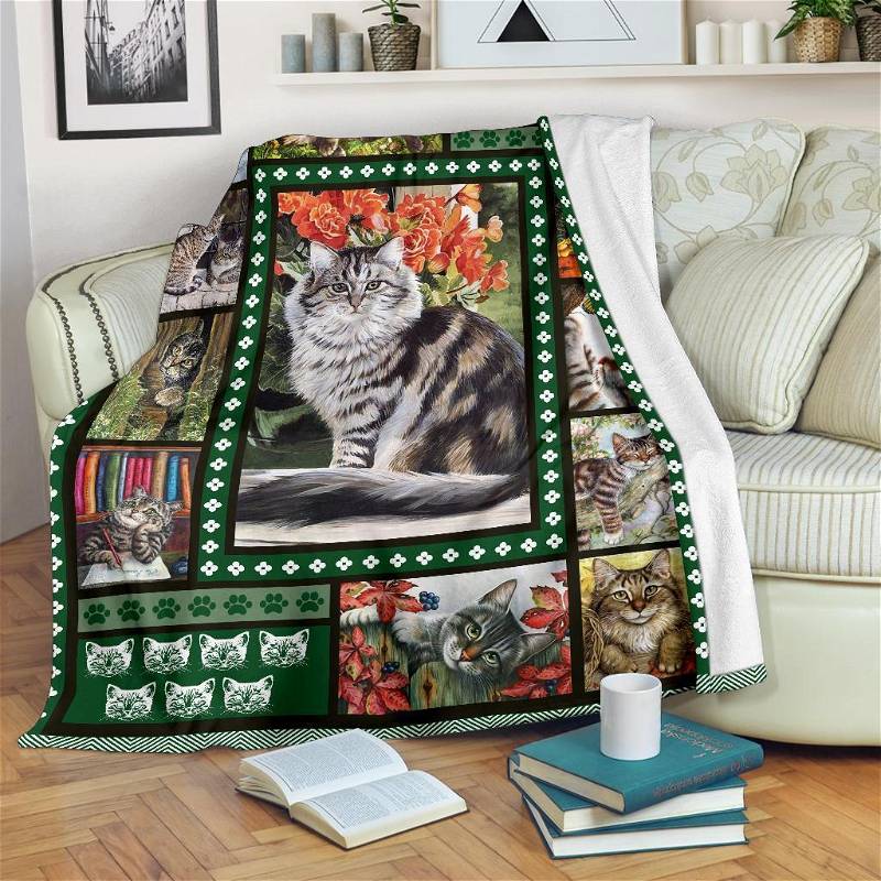 Floral Cat Cat Lover Sherpa Fleece Blanket Gifts for Family, for Couple