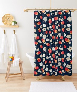 Floral Colorful Shower Curtain, Boho Curtain, Floral Bathroom Decor, Flowers, Eco-Friendly Material, Waterproof, Bath Decor