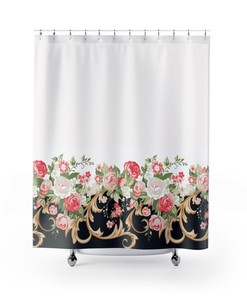 Floral Contemporary Shower Curtain, Watercolor Stripes Art Restroom Decor, Bathroom Decor