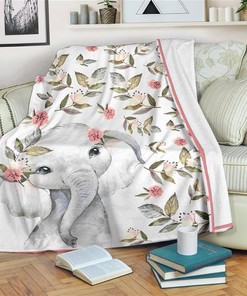 Floral Cute Elephant Fleece Elephant Lover Sherpa Fleece Blanket Gifts for Family, for Couple