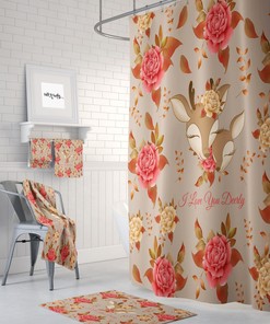 Floral Deer Shower Curtain, Bath Mat, Bath Towels, Hand Towels