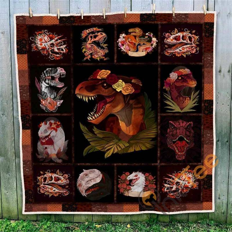 Floral Dinosaur Quilt Blanket Bedding Set