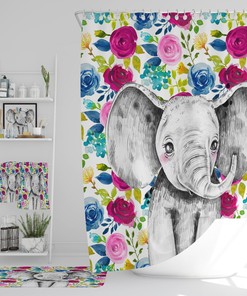 Floral Elephant Shower Curtain Optional Bath Mat and Towels