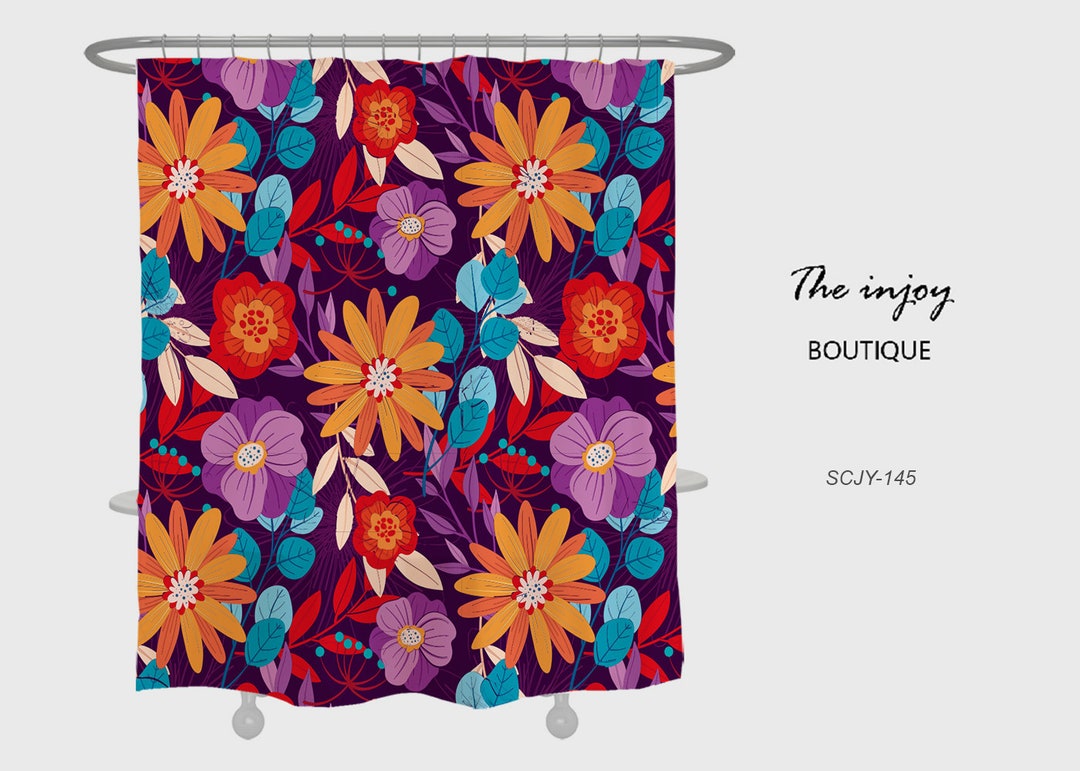 Floral Flower Shower Curtain For Bathroom, Colorful Home Decor, Waterproof Washable Bath Curtain S