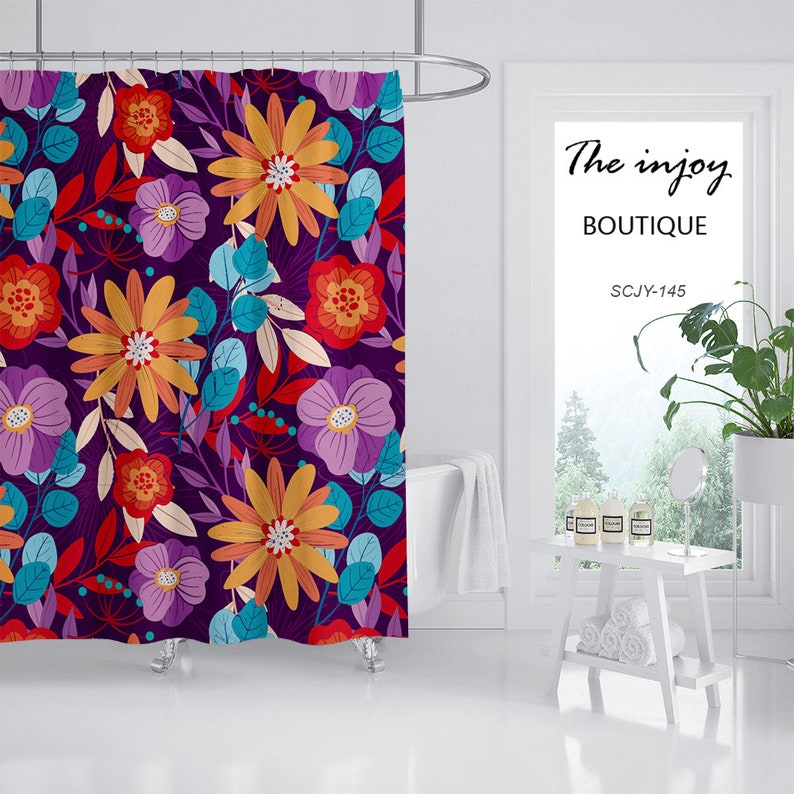 Floral Flower Shower Curtain For Bathroom, Colorful Home Decor, Waterproof Washable Bath Curtain S - Image 2