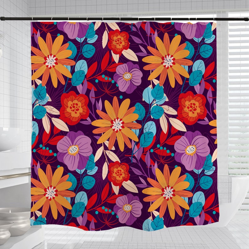 Floral Flower Shower Curtain For Bathroom, Colorful Home Decor, Waterproof Washable Bath Curtain S - Image 3