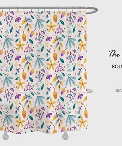 Floral Flowers Shower Curtain For Bathroom, Boho Home Decor, Machine Washable Bath Curtain