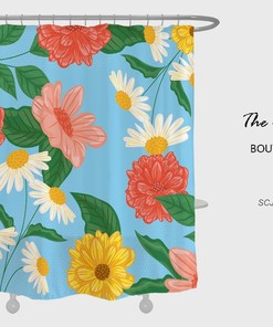 Floral Flowers Shower Curtain, Tropical Plants Bathroom Bathtubs Home Decor, Machine Washable Customizable Sizes Curtains