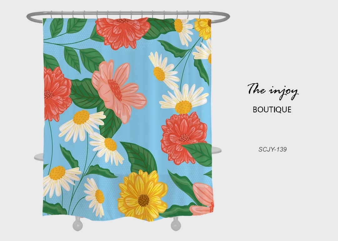 Floral Flowers Shower Curtain, Tropical Plants Bathroom Bathtubs Home Decor, Machine Washable Customizable Sizes Curtains