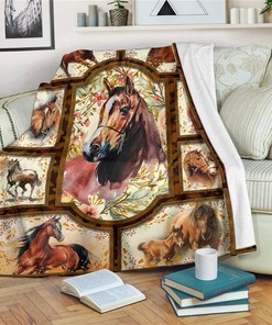 Floral Horse Horse Lover Sherpa Fleece Blanket Gifts for Family, for Couple