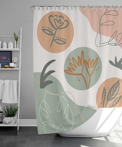 Floral Leaves Boho Shower Curtain, Bohemian Botanical Foliage Fabric Bathroom Curtain, House Warming Gift