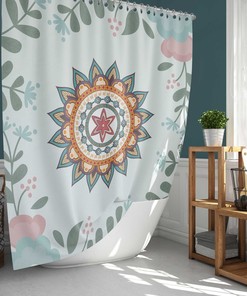 Floral Mandala Shower Curtain, Botanical Tropical Summer Flowers, House Warming Gift