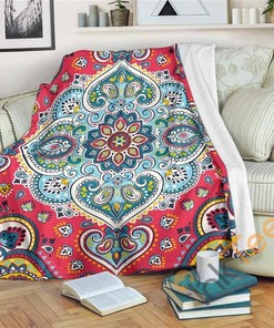 Floral Paisley Mandala Sherpa Fleece Blanket Gifts for Family, for Couple